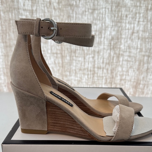 Nine West Beige Suede Wedge Sandals - Picture 2 of 6